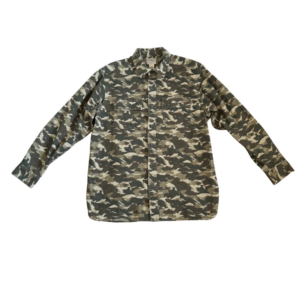 L.L. Bean Shirt Mens L-Reg Camouflage Chamois Flannel Long Sleeve Hunting